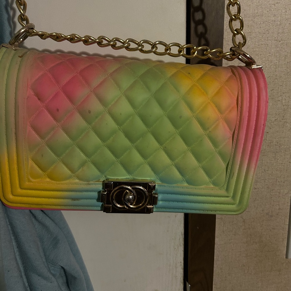 Rainbow Quilted Chain Shoulder Bag